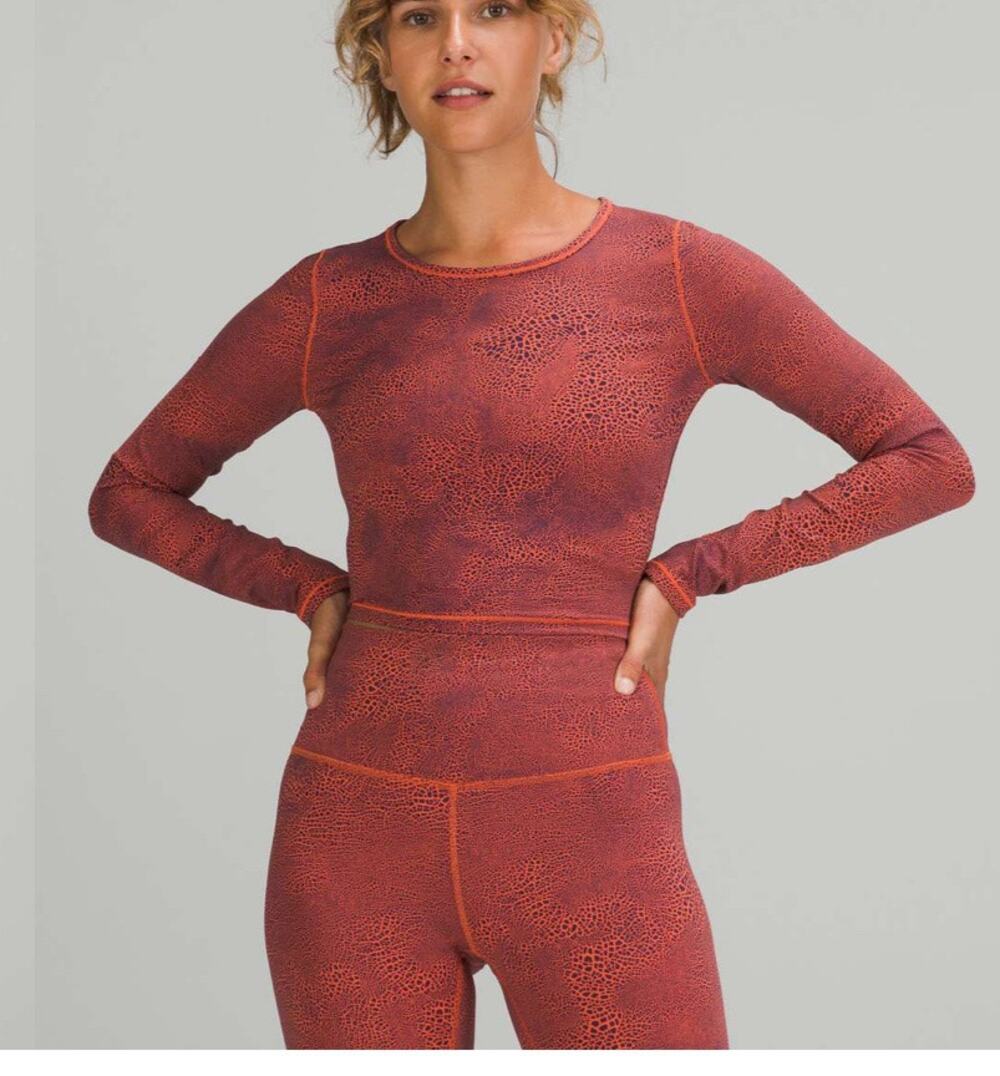 Lululemon Wunder Train Cropped Long Sleeved Top Orange Larkspur